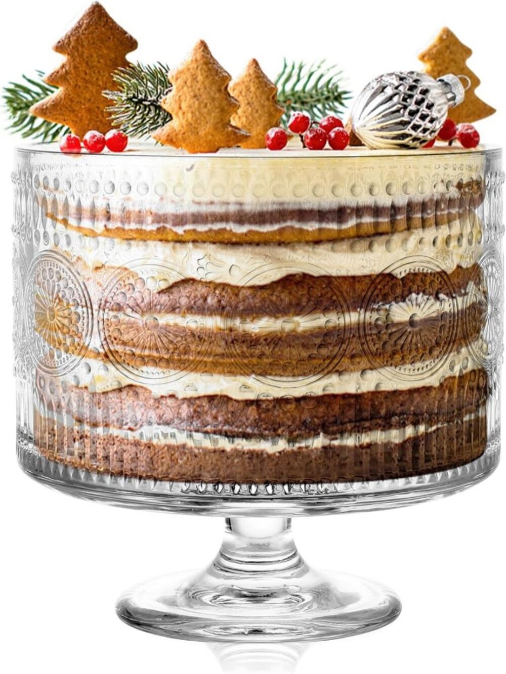 Vintage Glass Trifle Bowl with Pedestal - 3.43qt Footed Dessert Stand for Cakes